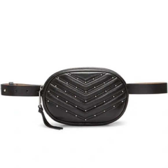 REBECCA Minkoff Genuine Leather Black Studded Waist Belt Bag - Picture 2 of 15